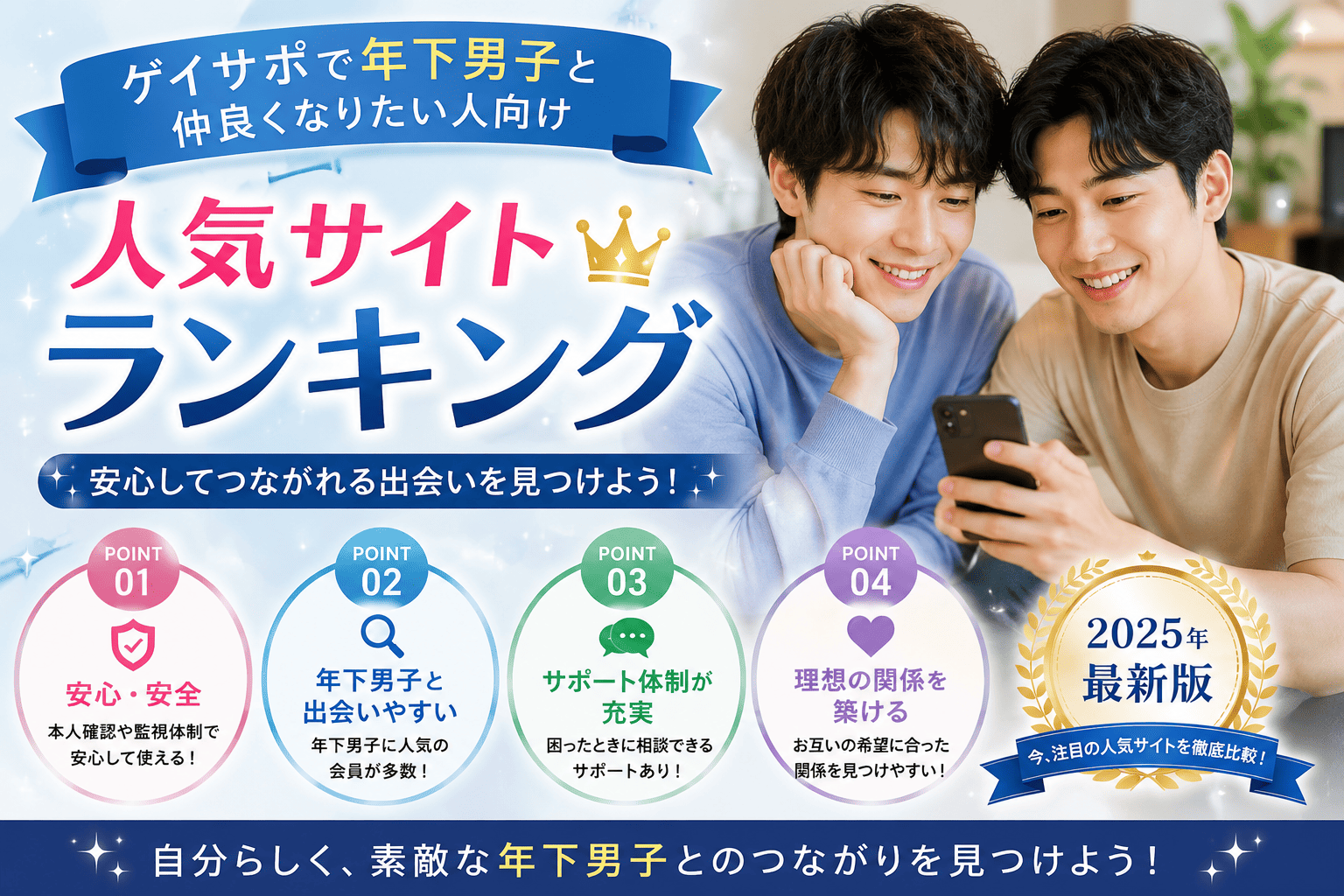 ゲイサポで年下男子と仲良くなりたい人向けサイトランキング